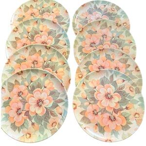 Vintage Lenox Ware Melamine 9.5" Dinner Plate Lot, Floral 8 Piece Set, Ex Cond